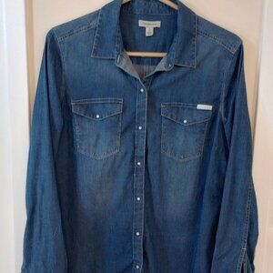 Calvin Klein Jeans, Blouse, Denim, Snaps, Long Sleeve, Large